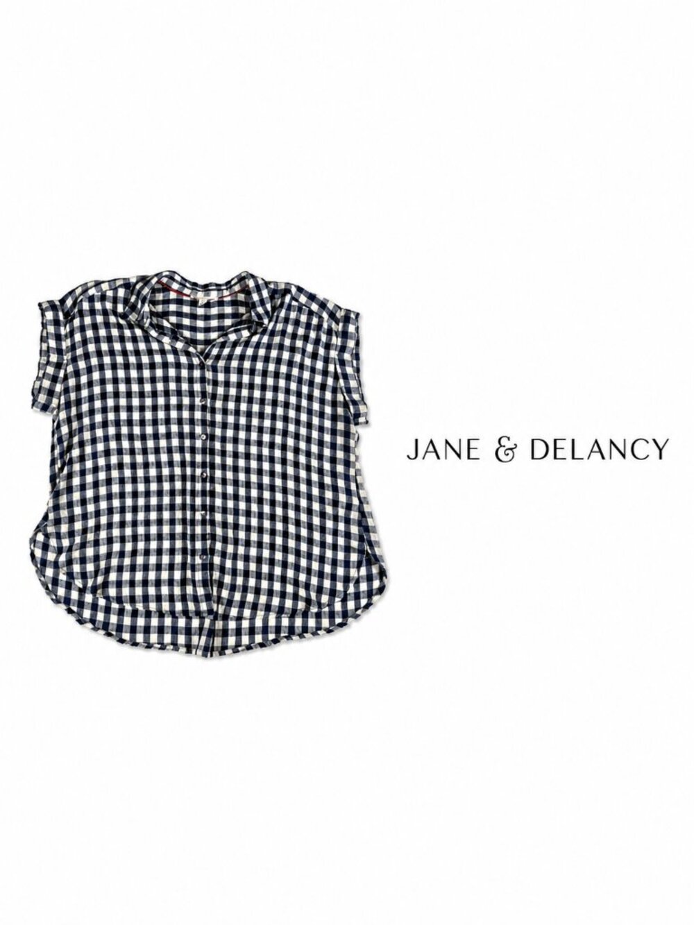 JANE & DELANCEY Gingham Short Sleeve Button Front Blouse ~ Size 1X